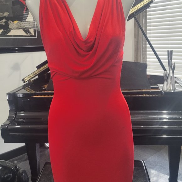 Sky Red Bodycon Mini Dress with total Rhinestone X  Back, small - Picture 1 of 6